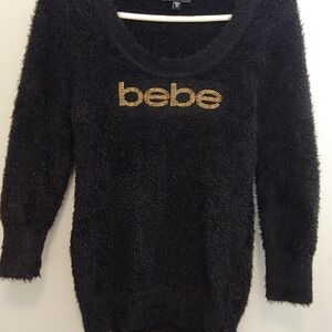 Y2k Bebe Black and Gold Scoop Neck Sweater